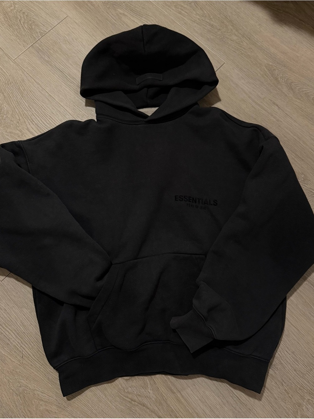 Essentials Black Pullover Hoodie with Subtle Logo